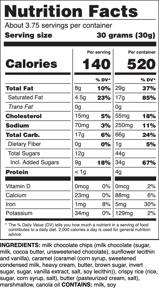 Nutrition label for Chocolate Crunch