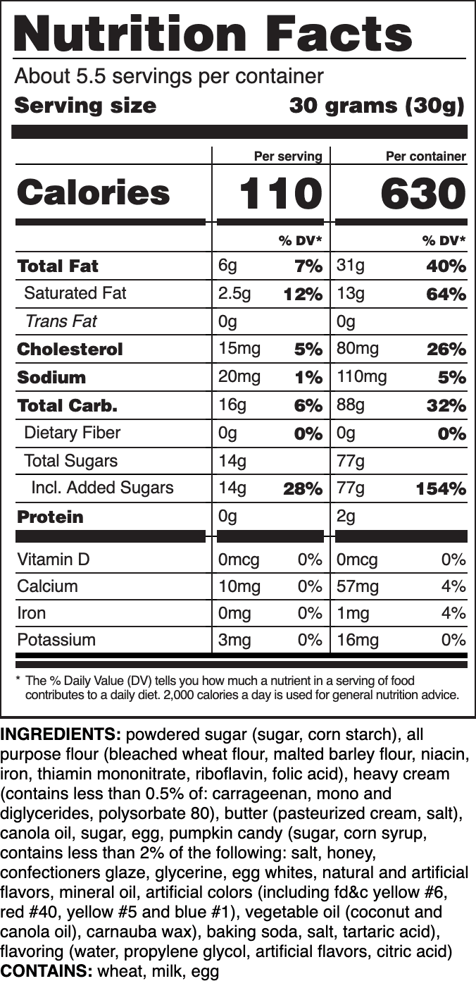 Nutrition label for Sugar (Pumpkin Candy)