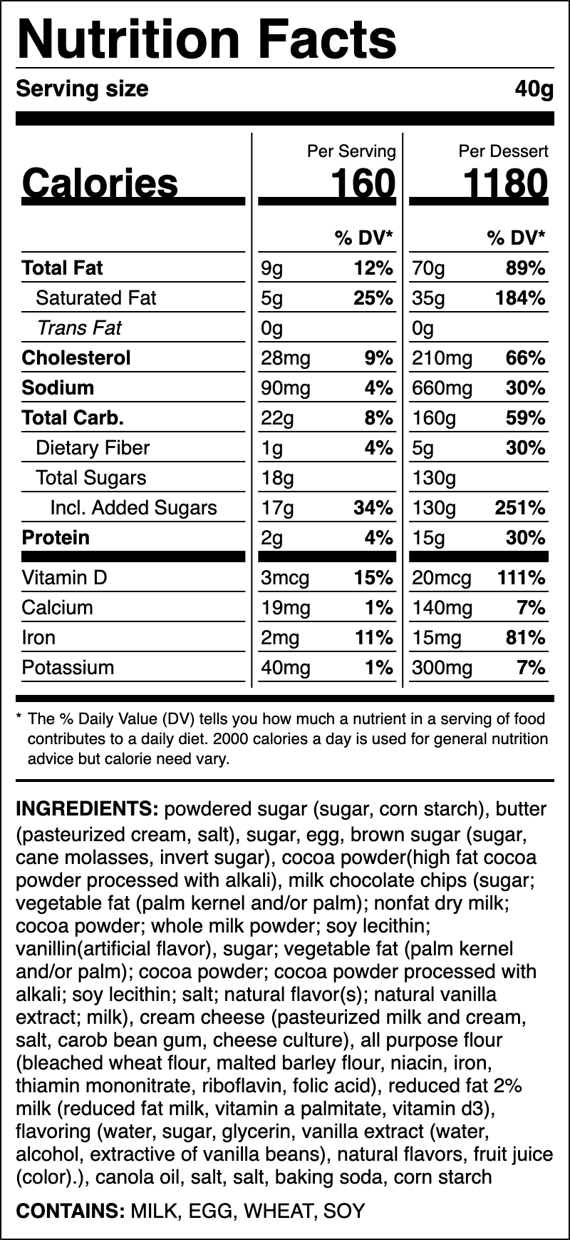 Nutrition label for Double Fudge Brownie