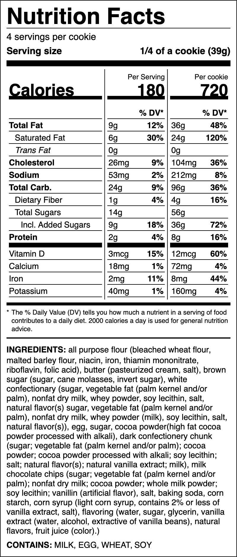 Nutrition label for Triple Chocolate Chip