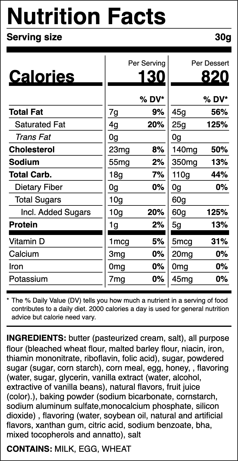 Nutrition label for Cornbread Cookie