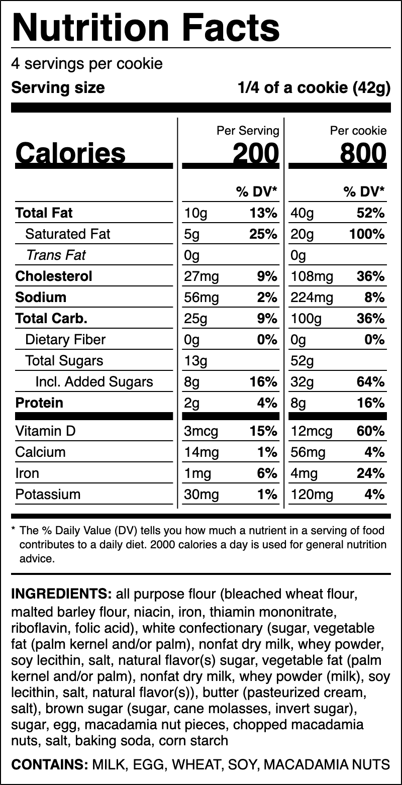 Nutrition label for Macadamia Nut - Hometown