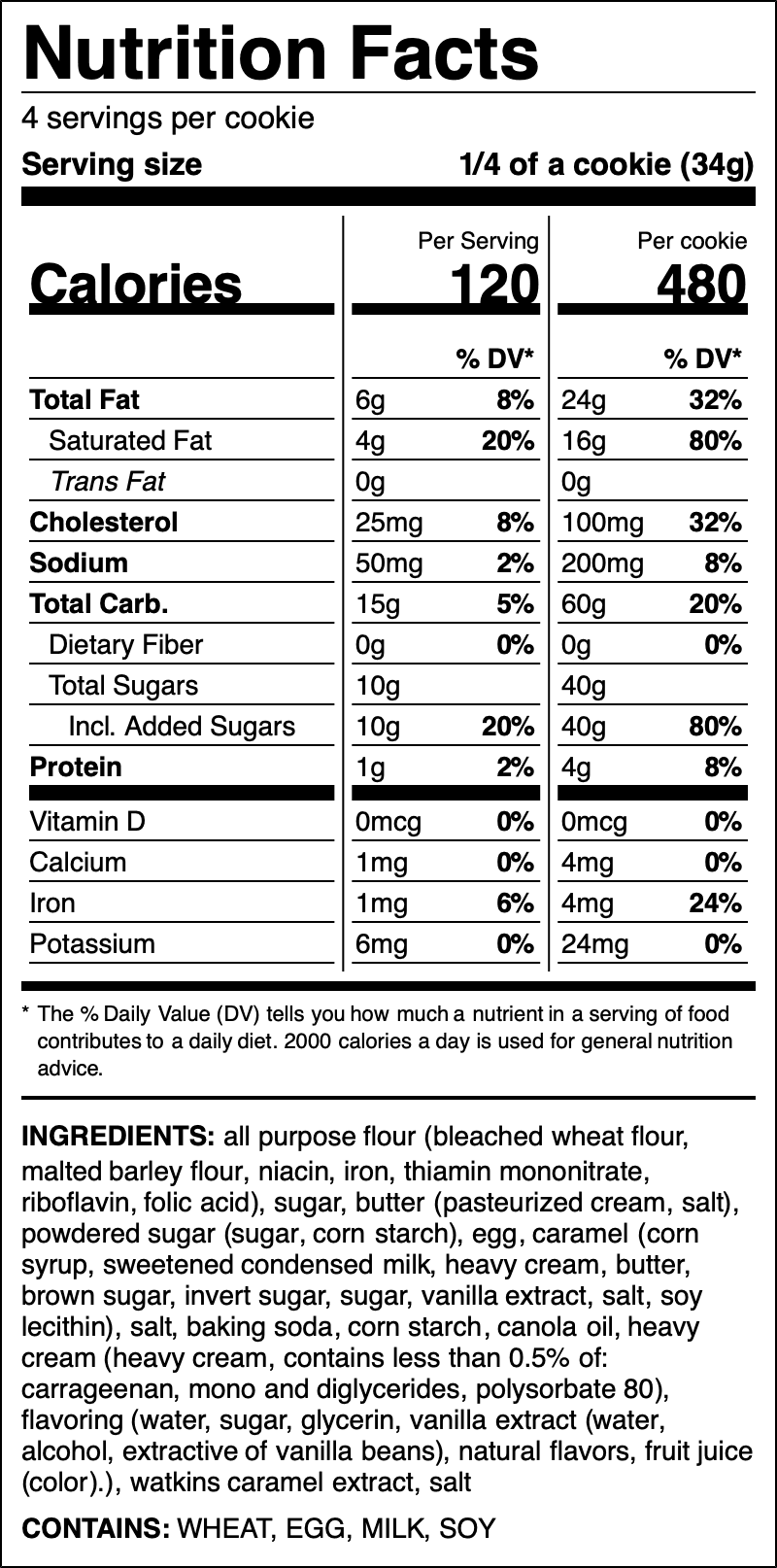 Nutrition label for Caramel Sheet Cake
